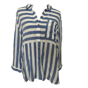 Grand & Greene Striped Lightweight Button Down Blouse With Pocket